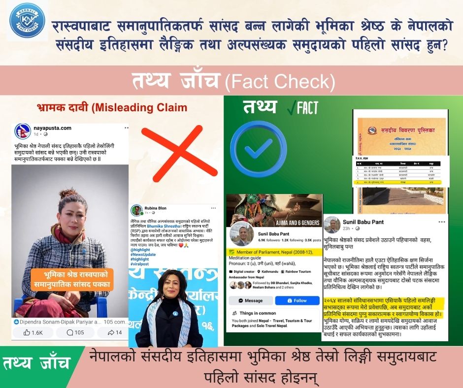 रास्वपाबाट समानुपातिकतर्फ सांसद बन्न लागेकी भूमिका श्रेष्ठ के नेपालको इतिहासमा लैङ्गिक तथा अल्पसंख्यक समुदायको पहिलो सांसद हुन्?